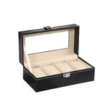 F19D Mens Watch Box Organizer Glass Top PU Leather 5 Slot Travel CASE