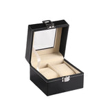 F19D Mens Watch Box Organizer Glass Top PU Leather 5 Slot Travel CASE
