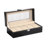 F19D Mens Watch Box Organizer Glass Top PU Leather 5 Slot Travel CASE