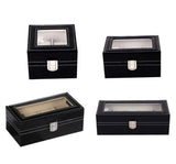 F19D Mens Watch Box Organizer Glass Top PU Leather 5 Slot Travel CASE