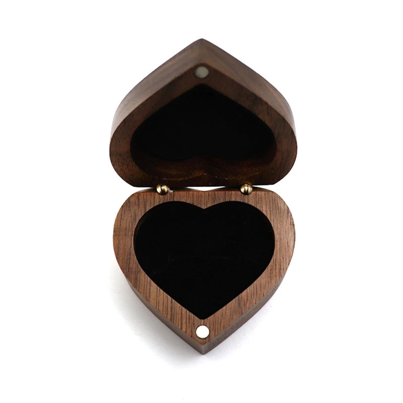 Wedding Ring Storage Box Walnut Heart-Shaped Wooden Box