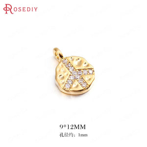 6pcs 9*12mm Brass Zircon Symbol Charms Pendants Jewelry Findings