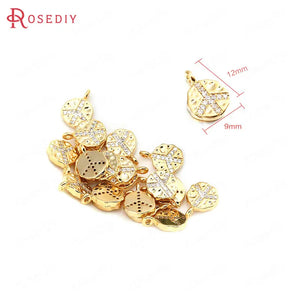 6pcs 9*12mm Brass Zircon Symbol Charms Pendants Jewelry Findings