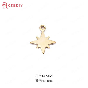 10 High Brass Star Charms Pendants 11x14mm 1mm Hole DIY Jewelry Findings