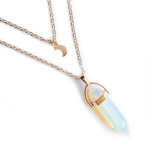 F2TD Crystal Necklace Moon Choker Hexagonal Gemstone Girl