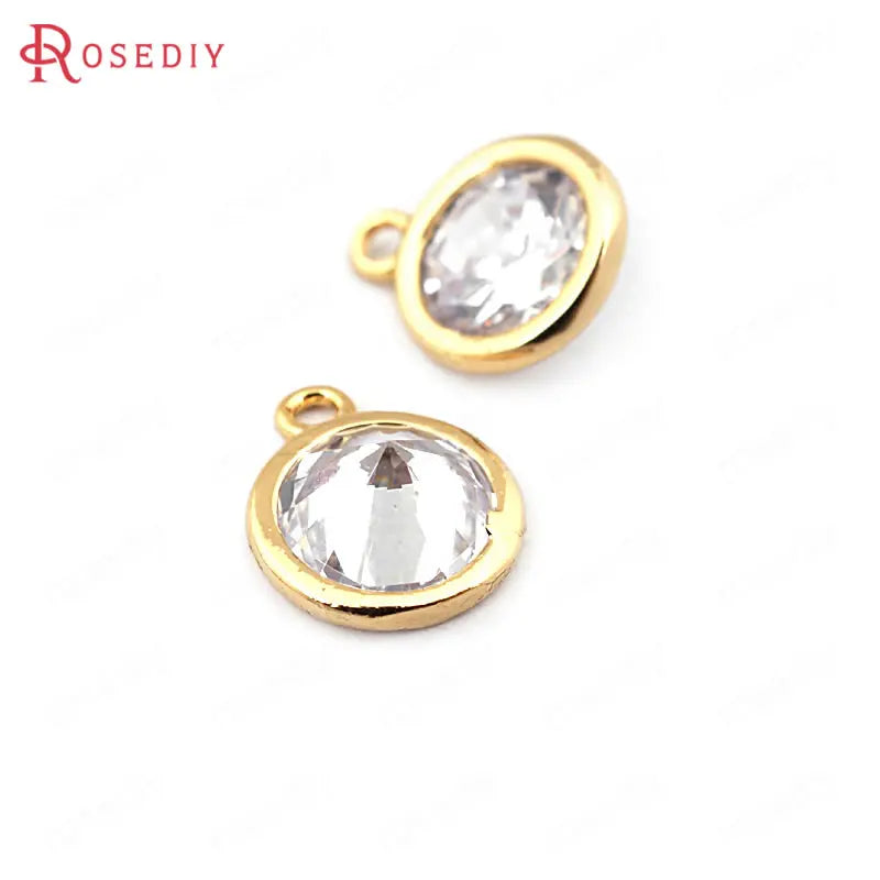 6pcs High Brass Zircon Round Charms Pendants DIY Jewelry Findings