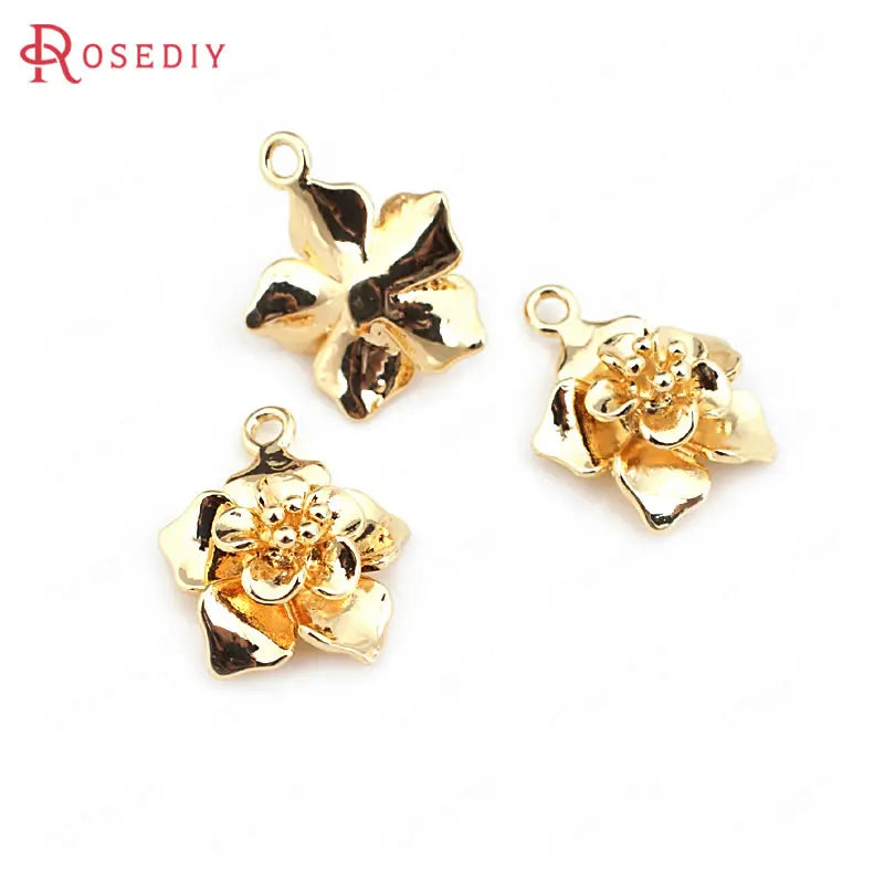 10pcs 16.5*14mm Brass 3D Flower Charms Pendants DIY Jewelry Findings