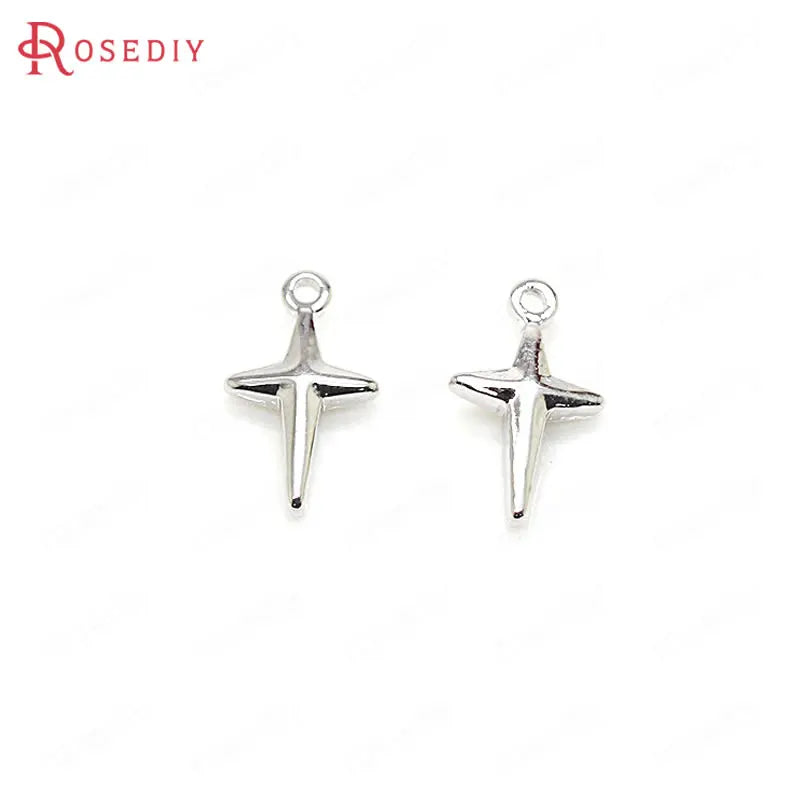 20pcs 12x6.5mm Brass Cross Star Charms Jewelry Findings