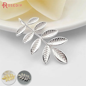 4pcs 40*22mm Silver Plated Brass Tree Leaf Charms Pendants
