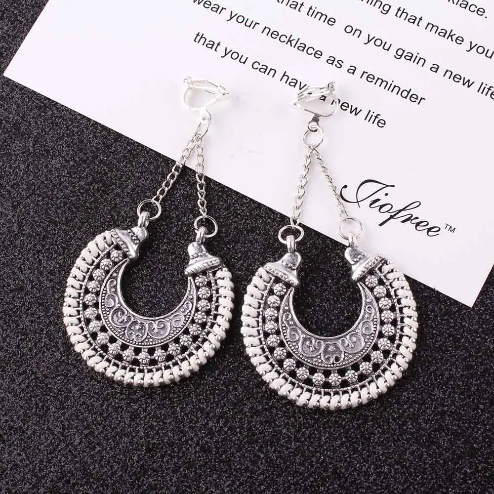 Boho Long Clip on Earrings For Women Vintage Jewelry