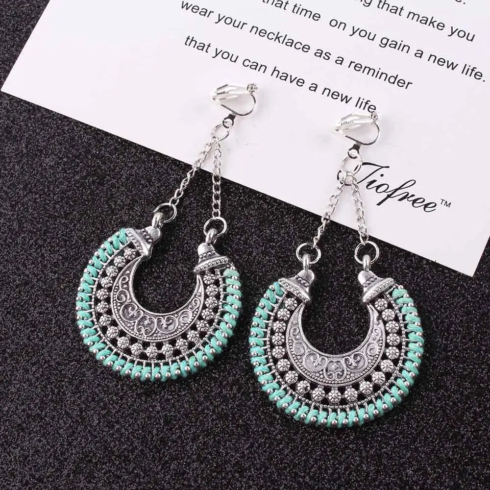 Boho Long Clip on Earrings For Women Vintage Jewelry