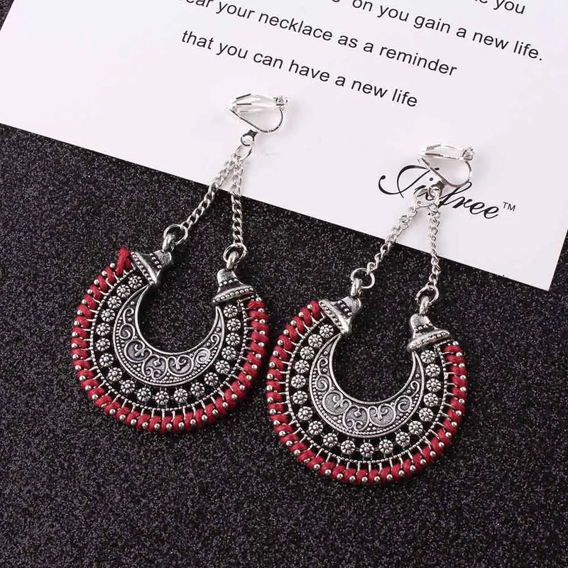 Boho Long Clip on Earrings For Women Vintage Jewelry