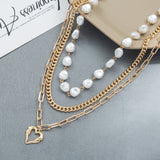 Vintage Crystal Pearl Pendant Necklace Statement Chain Layered Necklace