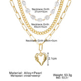 Vintage Crystal Pearl Pendant Necklace Statement Chain Layered Necklace