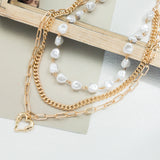 Vintage Crystal Pearl Pendant Necklace Statement Chain Layered Necklace