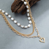 Vintage Crystal Pearl Pendant Necklace Statement Chain Layered Necklace