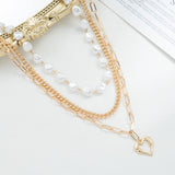 Vintage Crystal Pearl Pendant Necklace Statement Chain Layered Necklace
