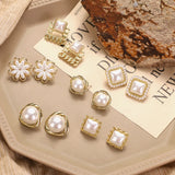 Vintage Geometric Pearls Stud Earrings Heart Crystal Irregular Pearl Earring