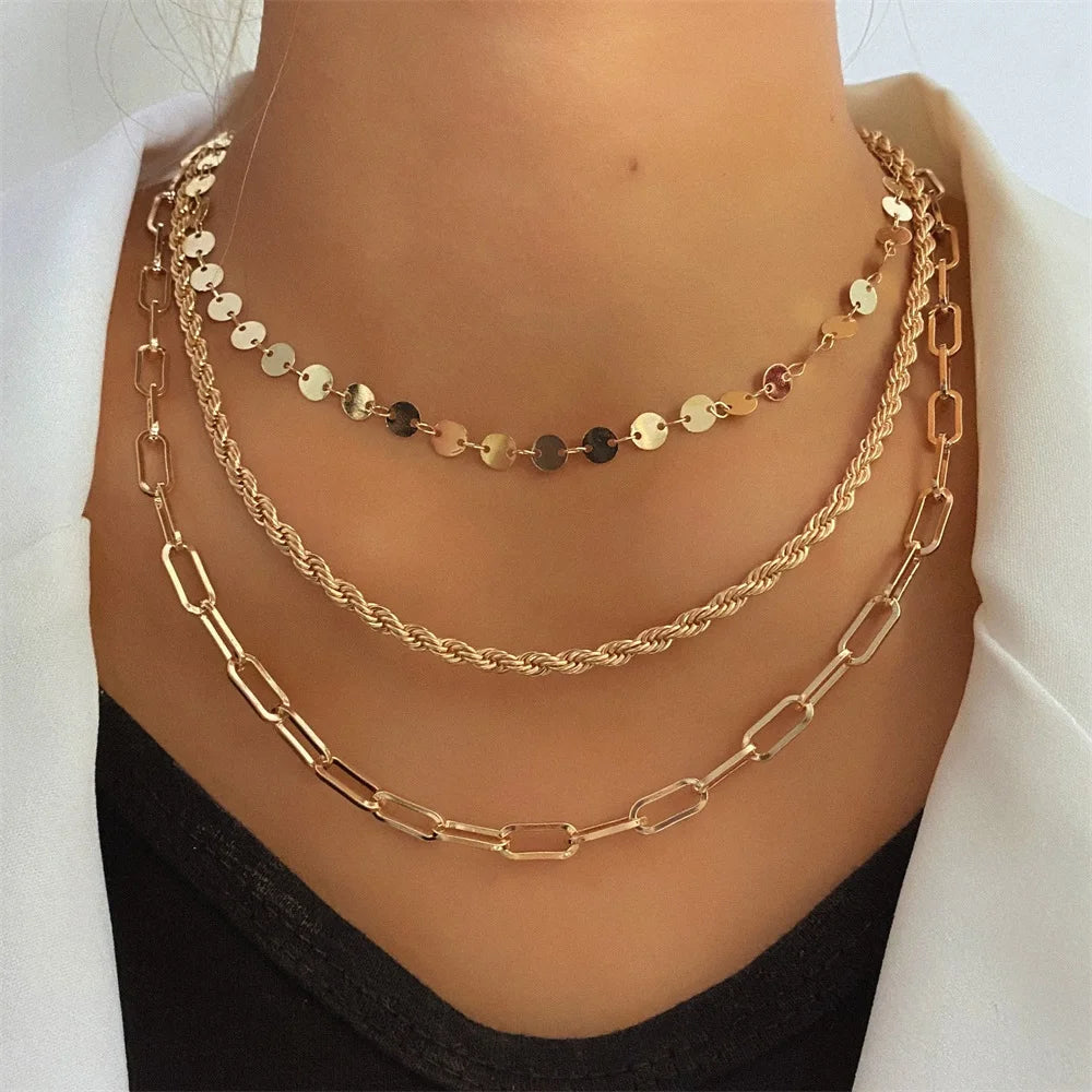 Vintage Layered Pendant Necklace Butterfly Love Chain Women's Jewelry