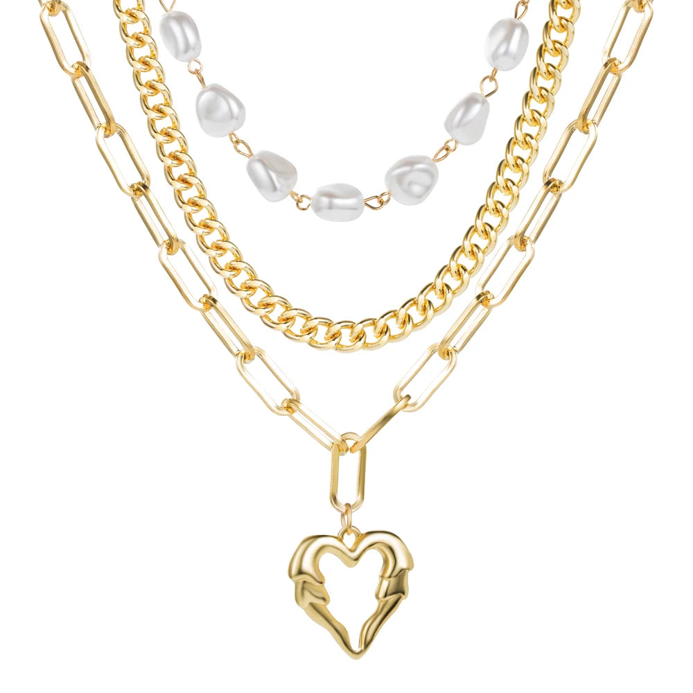 Vintage Layered Pendant Necklace Butterfly Love Chain Women's Jewelry