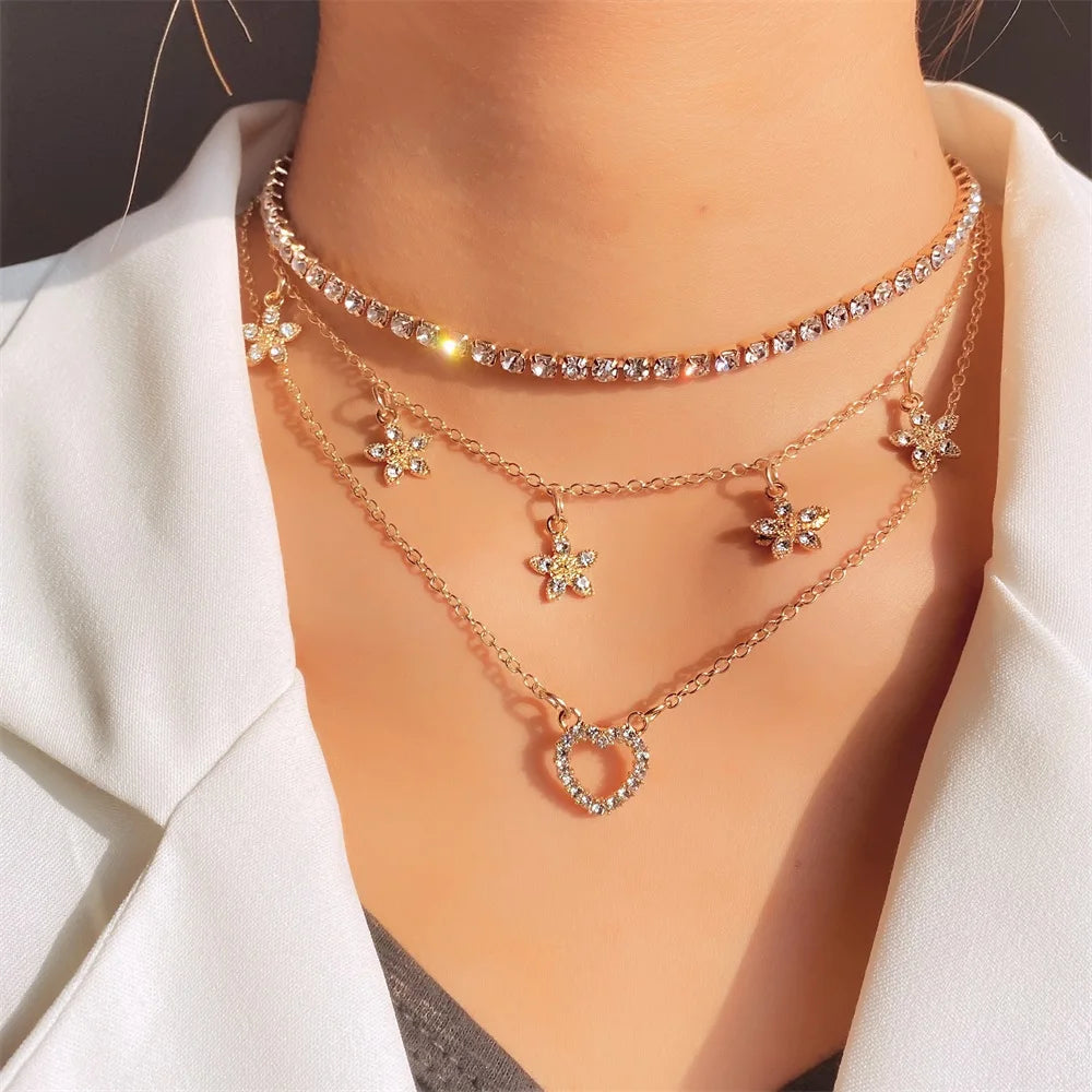 Vintage Layered Pendant Necklace Butterfly Love Chain Women's Jewelry