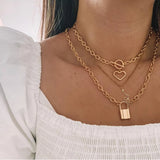 Vintage Lock Snake Heart Pendant Necklaces for Women Long Chain