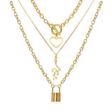 Vintage Lock Snake Heart Pendant Necklaces for Women Long Chain