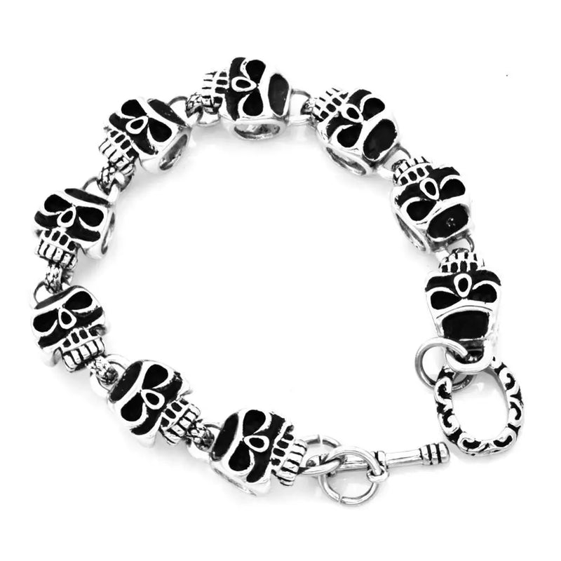 Skull Link Stainless Steel Mens Bracelet