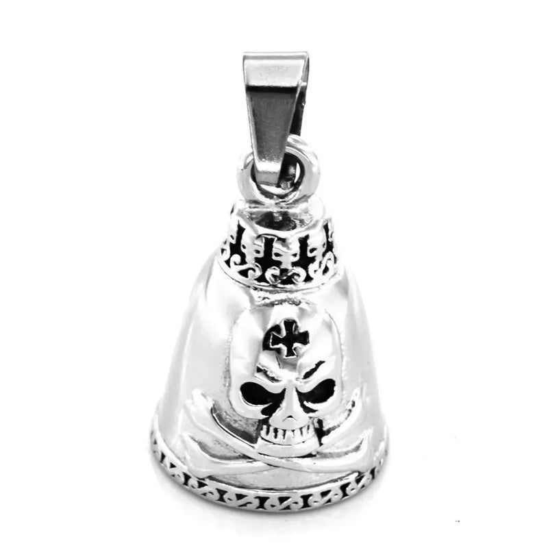 Stainless Steel Bell Cross Bone Skull Pendant Biker Charm