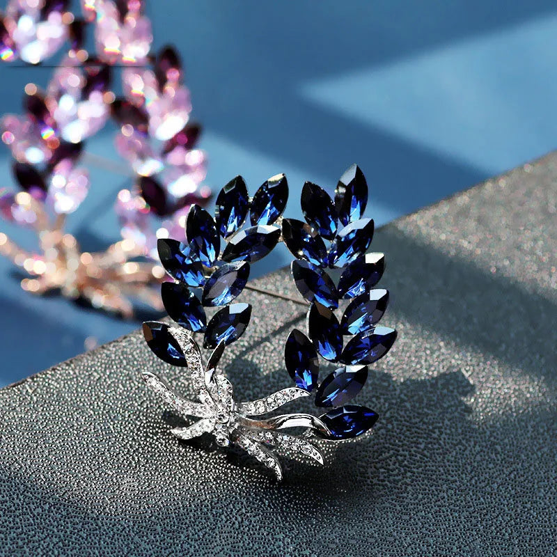 Crystal Poolive Leaf Brooch Pins Rhinestones Brooches for Women