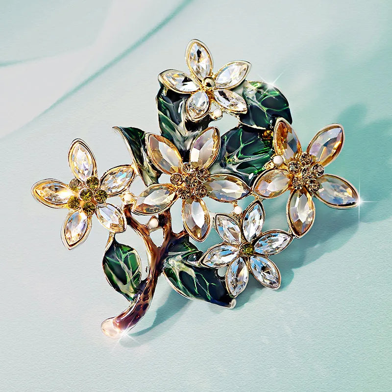 Large Bouquet Crystal Brooch Pin for Women Dress Scarf Accessory