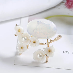 Vintage Natural Stone Plum Brooch Pin for Women