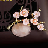 Vintage Natural Stone Plum Brooch Pin for Women