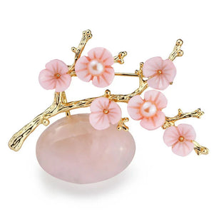 Vintage Natural Stone Plum Brooch Pin for Women