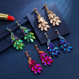 Crystal Peacock Drop Earrings for Women Prom Party Dress Accessory
