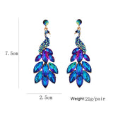 Crystal Peacock Drop Earrings for Women Prom Party Dress Accessory