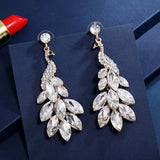 Crystal Peacock Drop Earrings for Women Prom Party Dress Accessory