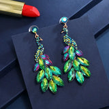 Crystal Peacock Drop Earrings for Women Prom Party Dress Accessory