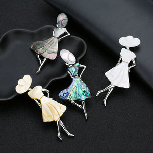 Lady Figures Shell Brooch for Women Dress Accessory