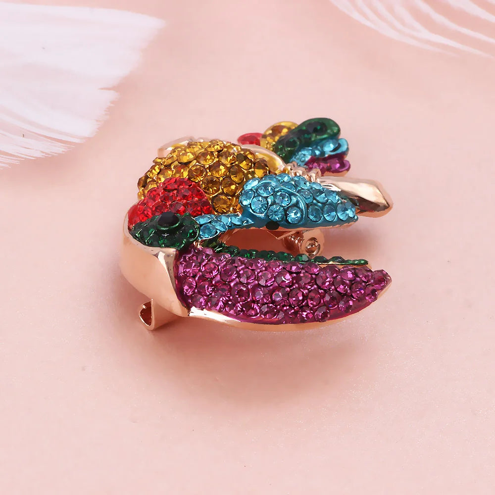 Multicolor Rhinestones Enamel Pins Badges Painted Parrot Brooches