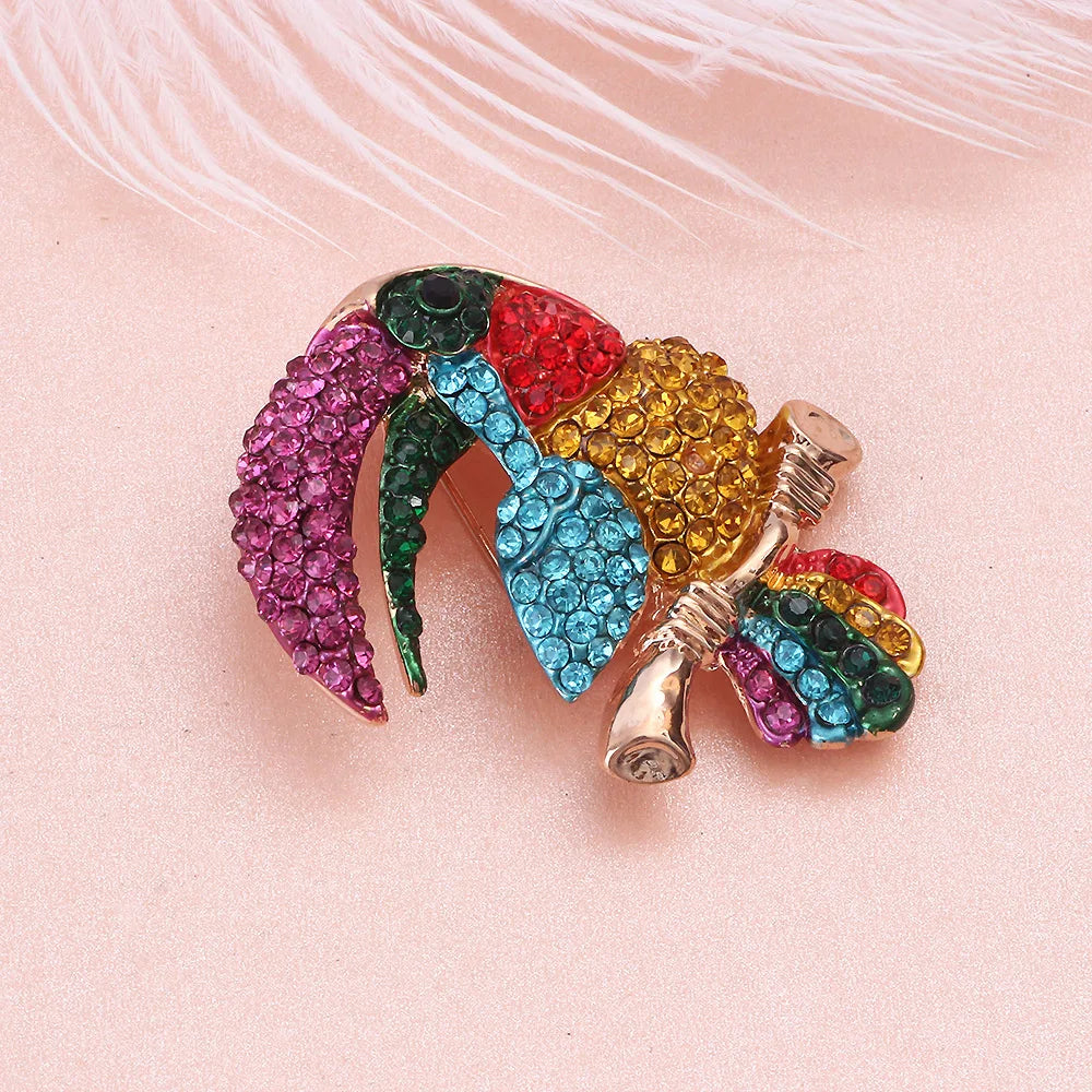 Multicolor Rhinestones Enamel Pins Badges Painted Parrot Brooches