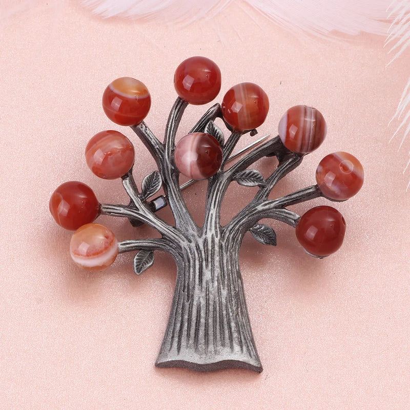Vintage Natural Agate Tree Brooch Pin for Women