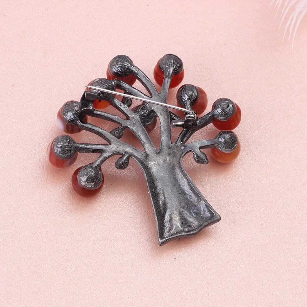 Vintage Natural Agate Tree Brooch Pin for Women