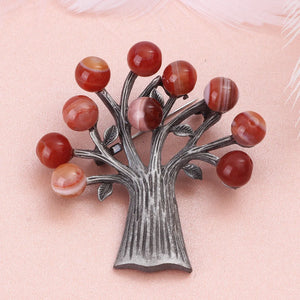 Vintage Natural Agate Tree Brooch Pin for Women