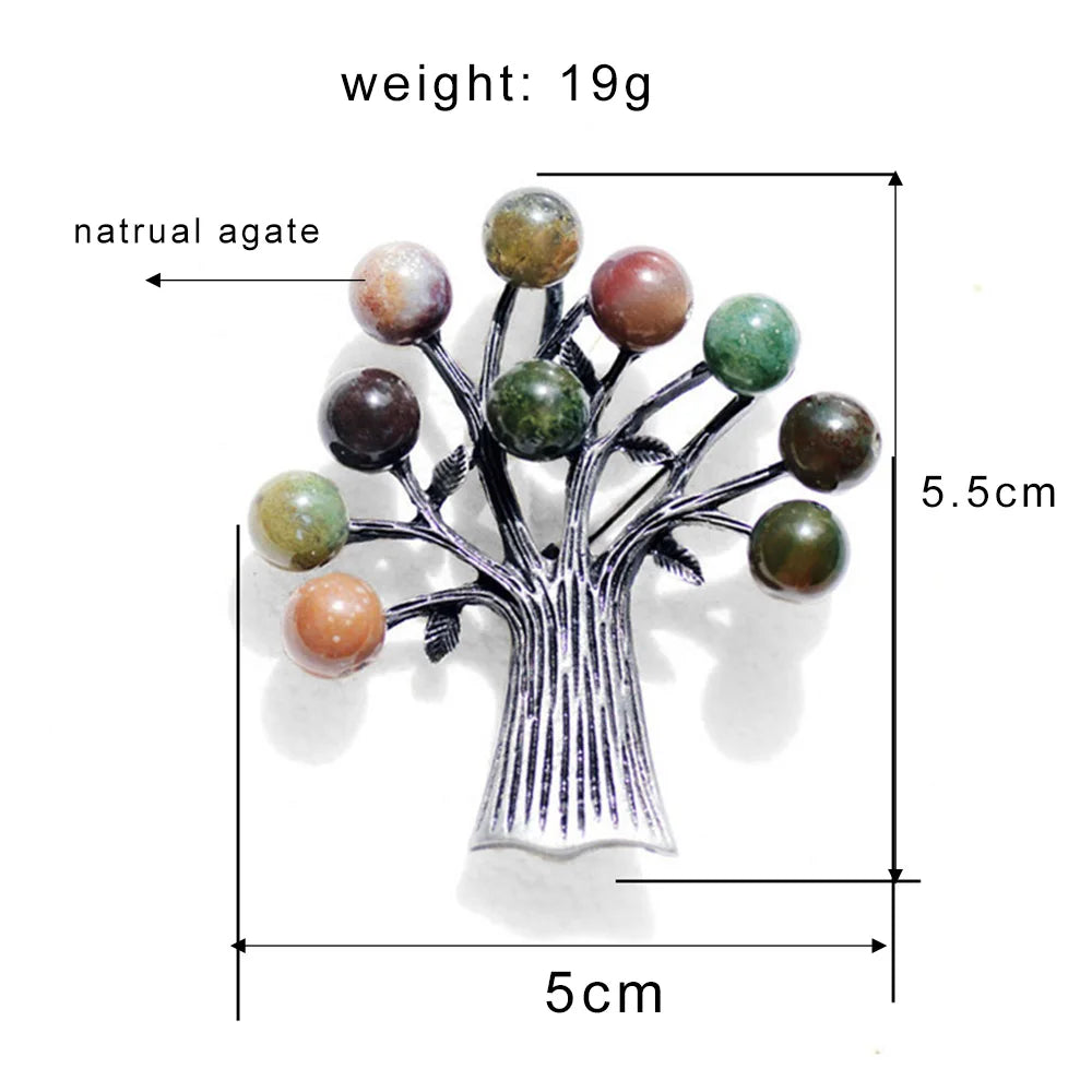 Vintage Natural Agate Tree Brooch Pin for Women