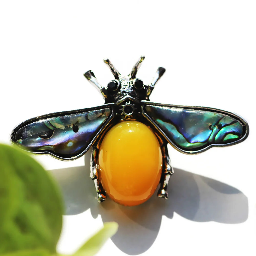 Natural Shell Insect Brooch Pins Vintage Jewelry for Women