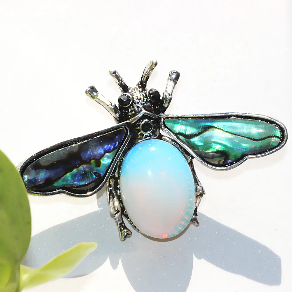 Natural Shell Insect Brooch Pins Vintage Jewelry for Women