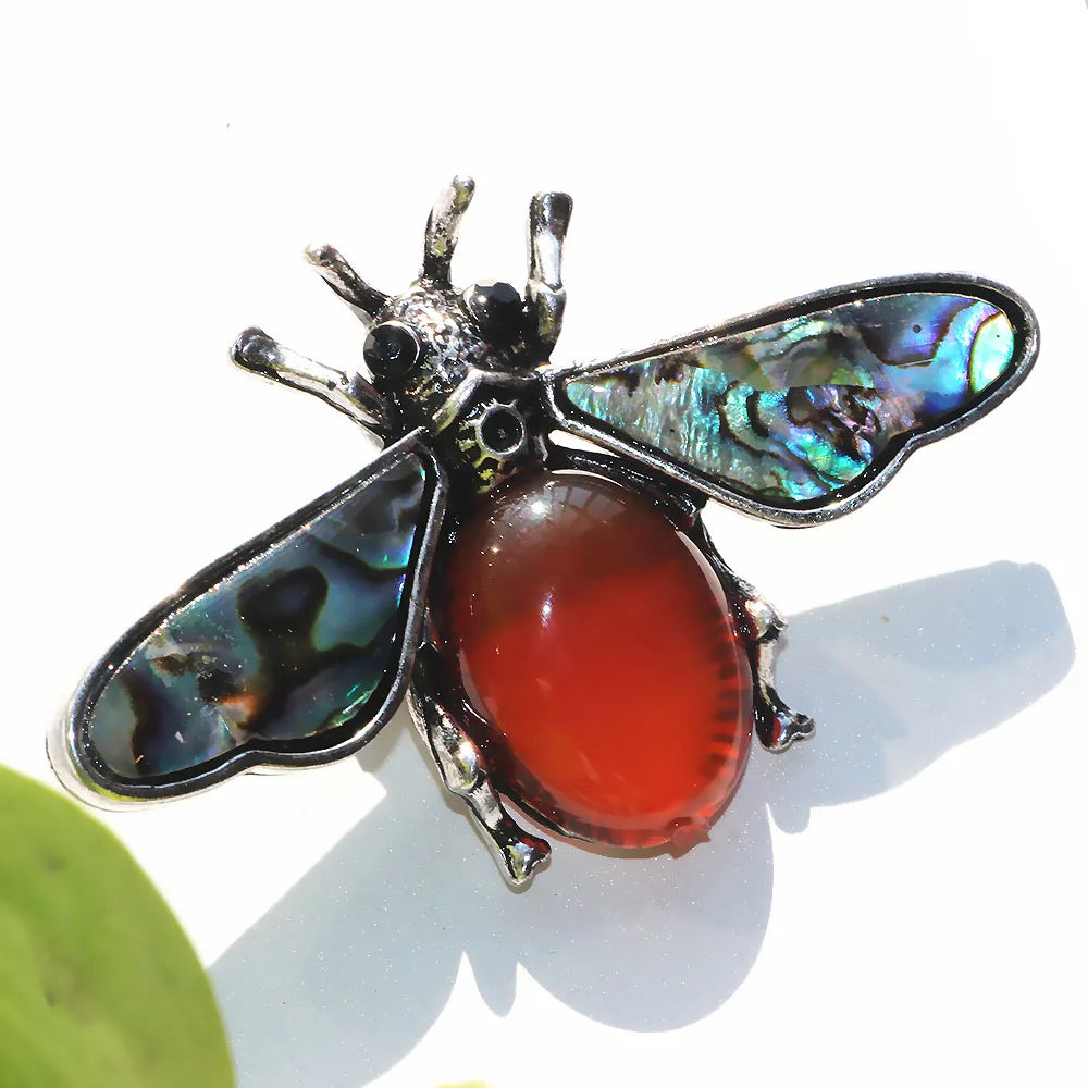 Natural Shell Insect Brooch Pins Vintage Jewelry for Women