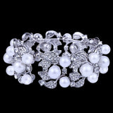 Silver Flower Cuff Bangle Rhinestone Crystal Bracelet