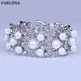Silver Flower Cuff Bangle Rhinestone Crystal Bracelet